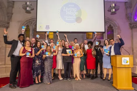 Group photo of Champion Awards winners 2022 on stage