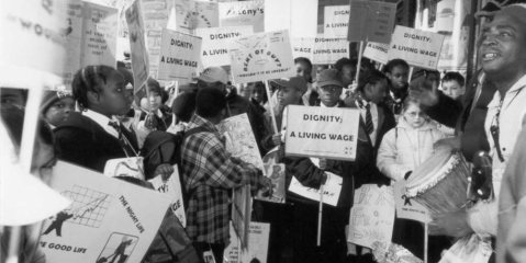 Living Wage Campaigners with placards