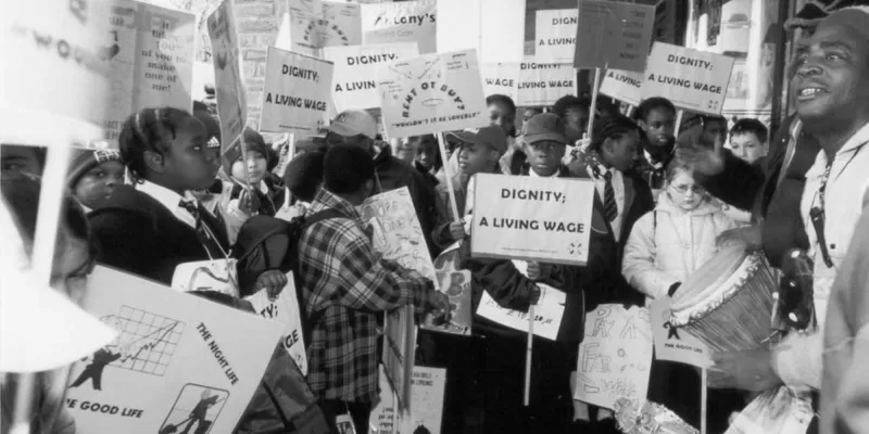 Campaigners on  Living Wage with placards